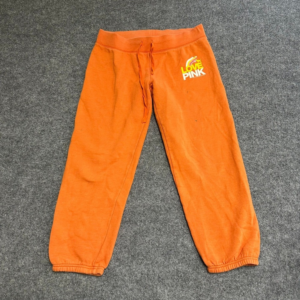Pink Victoria's Secret Sweatpants Womens Size S Orange Jogger Graphic Drawstring